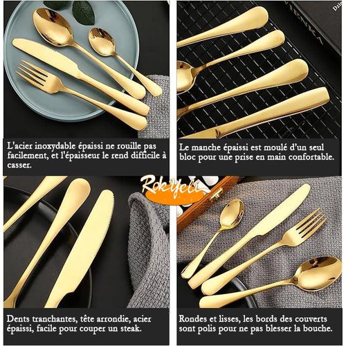 ✨ Coffret Prestige 24 Pièces de cuillères, couteaux et fauchettes en Acier Inoxydable