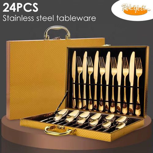 ✨ Coffret Prestige 24 Pièces de cuillères, couteaux et fauchettes en Acier Inoxydable